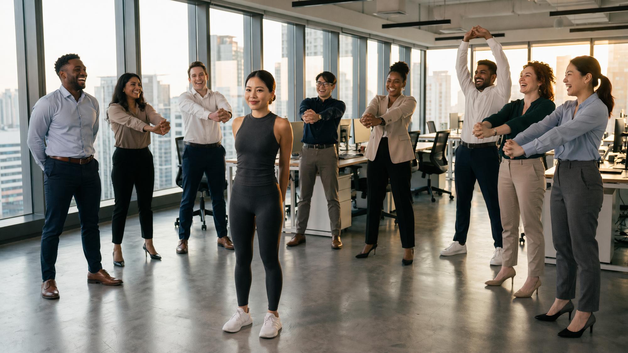 Kat Lam leading a movement session for an office team in Dubai